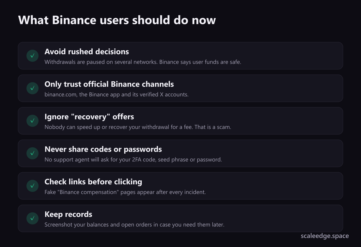 Checklist of six safety steps for Binance users after the suspected hack