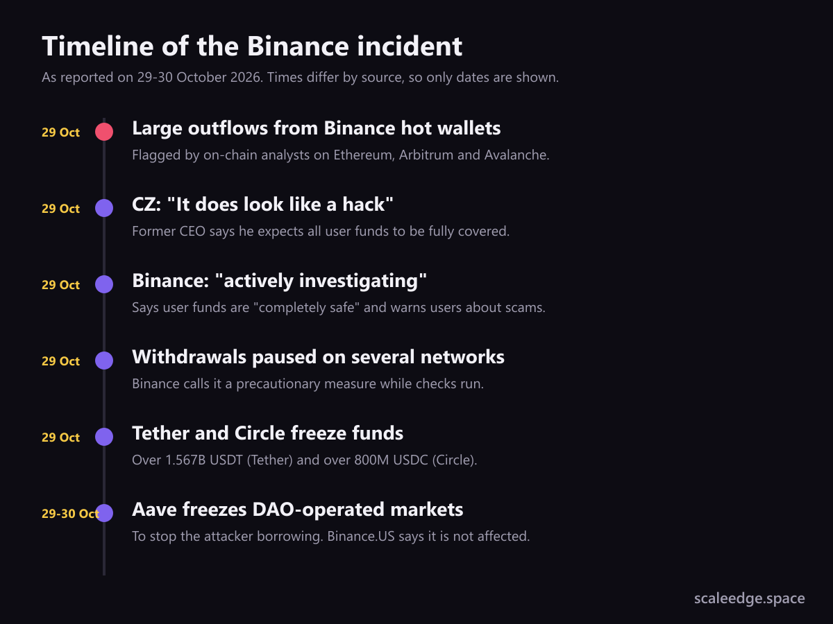 Timeline of the Binance suspected hack on 29 and 30 October 2026